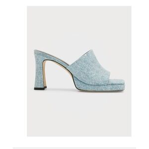 BY FAR Women's Belize Mules Denim Leather Square‎ Toe High Heel Size 37